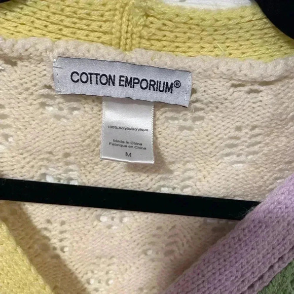 Cotton Emporium Cropped Open Knit Color Block V Neck Button Cardigan Size M - Picture 8 of 8